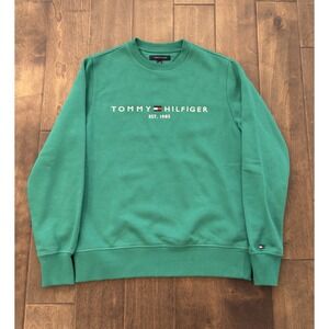 Tommy Hilfiger Spellout Embroidered Logo Sweatshirt Green Size‎ S Crew Neck L/S